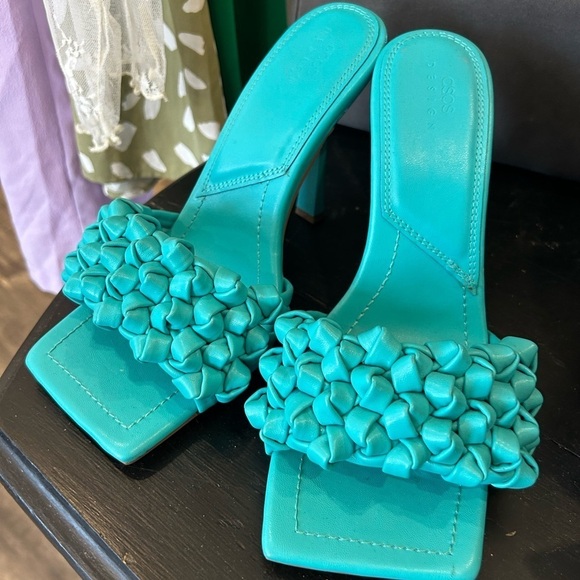 ASOS Wide Fit Nuno knotted high heeled slip on mules in blue size 9 NWT - Picture 3 of 4